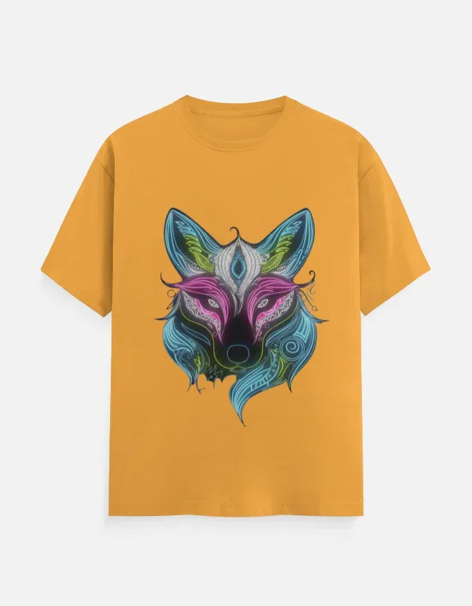 Neon Fox Animal Design Half Sleeve T-Shirt - VIVA ENTERPRISES 