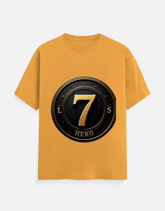 Legendary Number 7 Gold Emblem Print T-Shirt - VIVA ENTERPRISES 