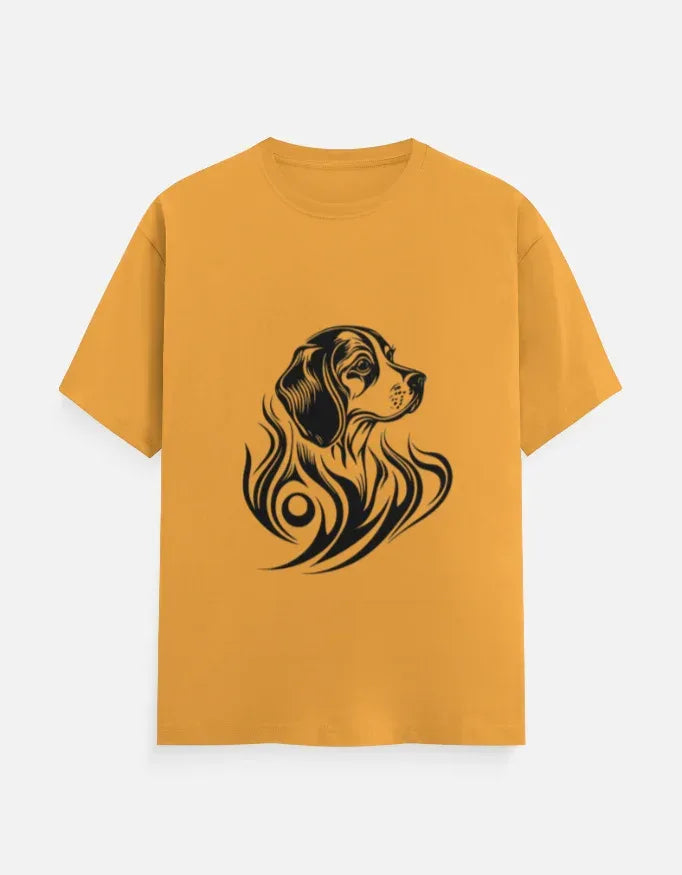 Dog Head and Tribal Flames Design Printed T-Shirt - VIVA ENTERPRISES 