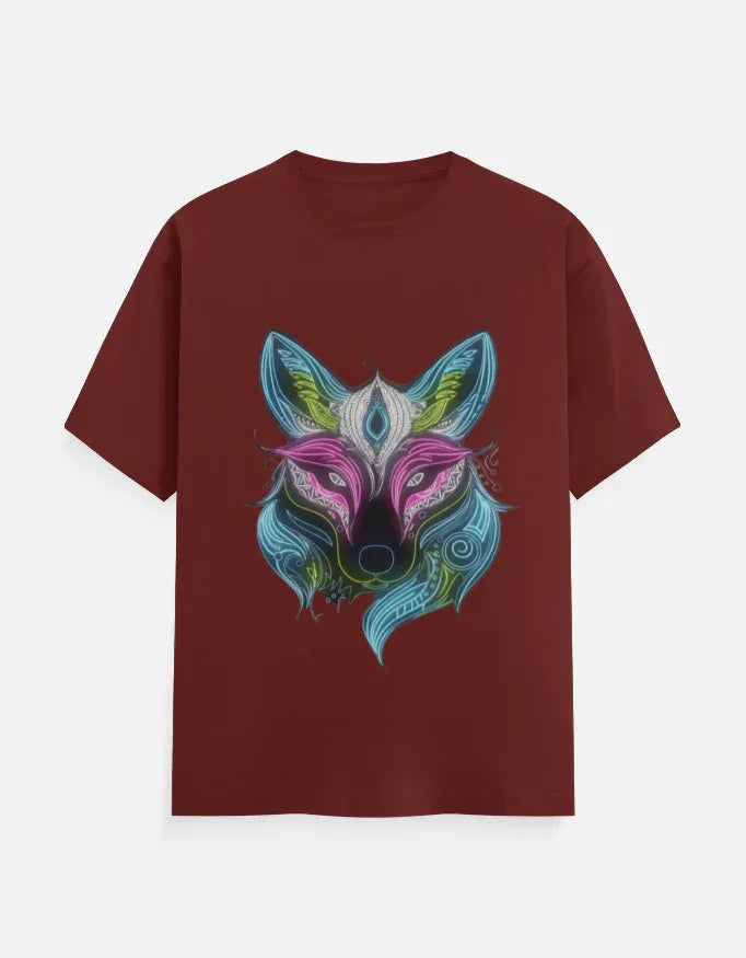 Neon Fox Animal Design Half Sleeve T-Shirt - VIVA ENTERPRISES 