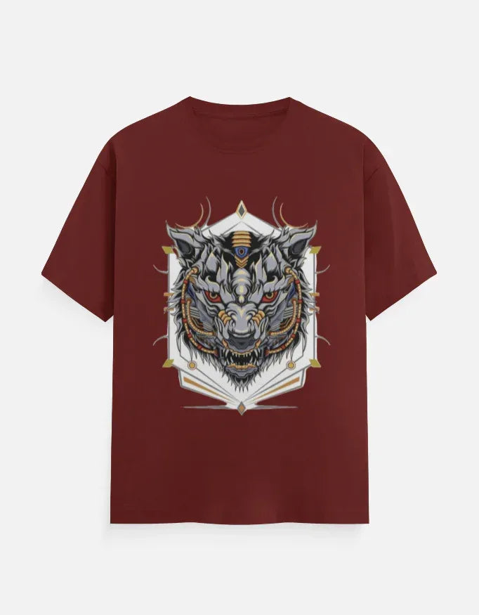 Sky-Blue T-shirt with Cyber-Wolf Graphic - VIVA ENTERPRISES 