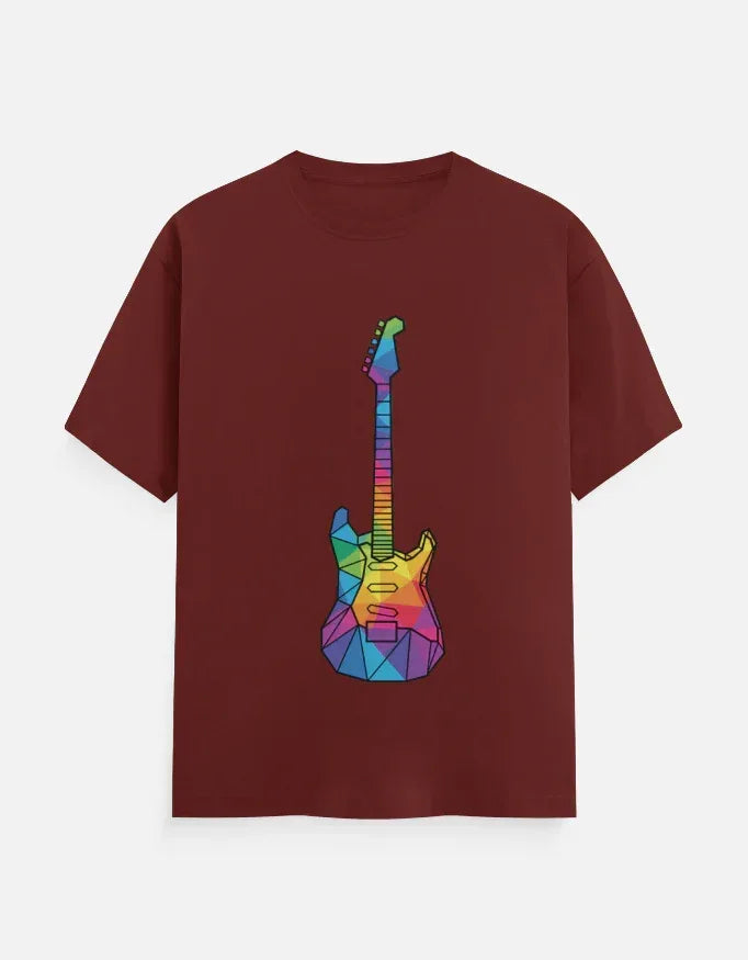 Oversized Tee featuring Geometric Electric Guitar Print - VIVA ENTERPRISES 