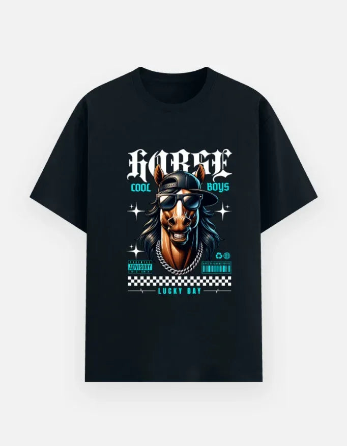 Lucky Day Horse Graphic Street Style T-Shirt - VIVA ENTERPRISES 