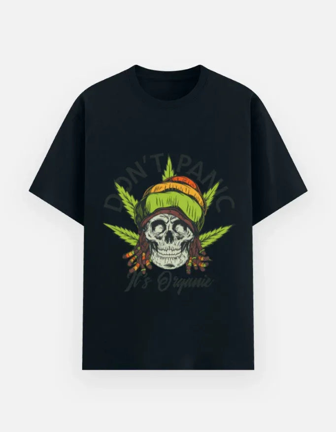 Skull Graphic Streetwear Black T-Shirt | Don’t Panic It’s Organic - VIVA ENTERPRISES 