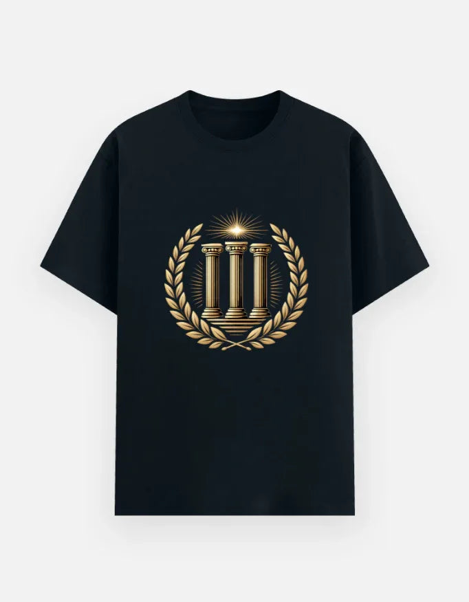 Golden Laurel Wreath & Pillars Graphic T-Shirt - VIVA ENTERPRISES 
