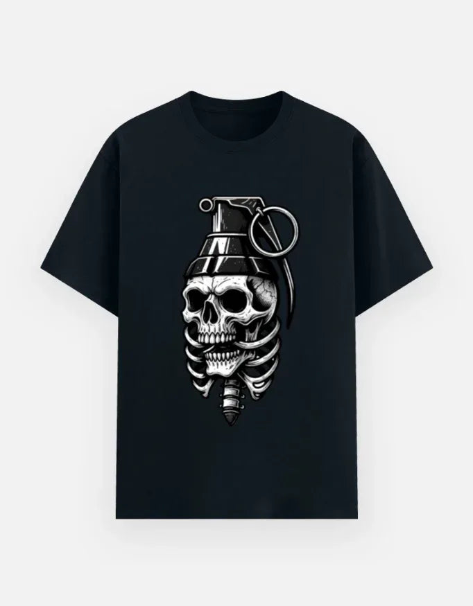 Grenade Skull & Ribcage Graphic T-Shirt - VIVA ENTERPRISES 