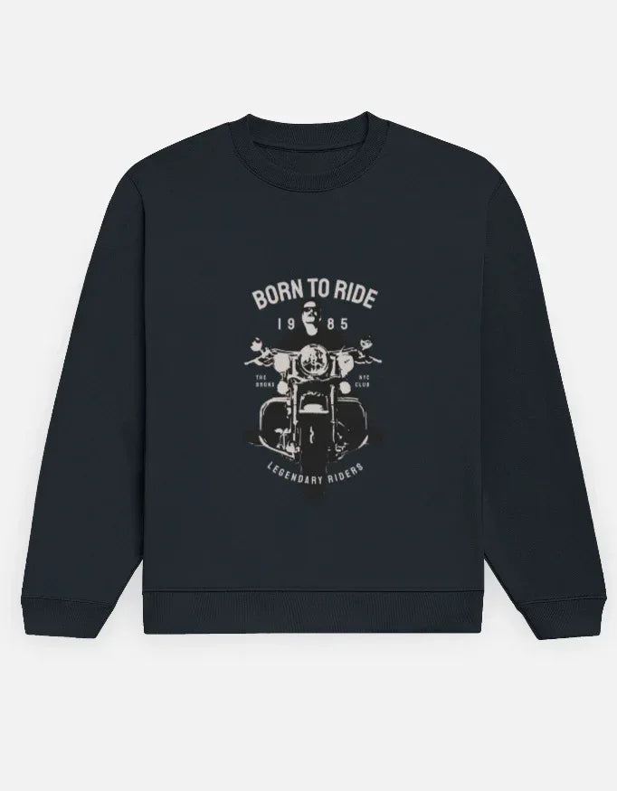 Men's Black "Born to Ride" Motorcycle Graphic Crewneck Sweatshirt - VIVA ENTERPRISES 