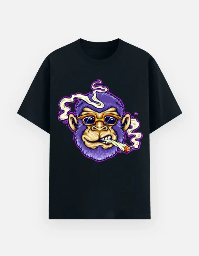 Illustrated Purple Gorilla Smoking T-Shirt - VIVA ENTERPRISES 