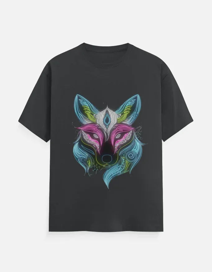 Neon Fox Animal Design Half Sleeve T-Shirt - VIVA ENTERPRISES 