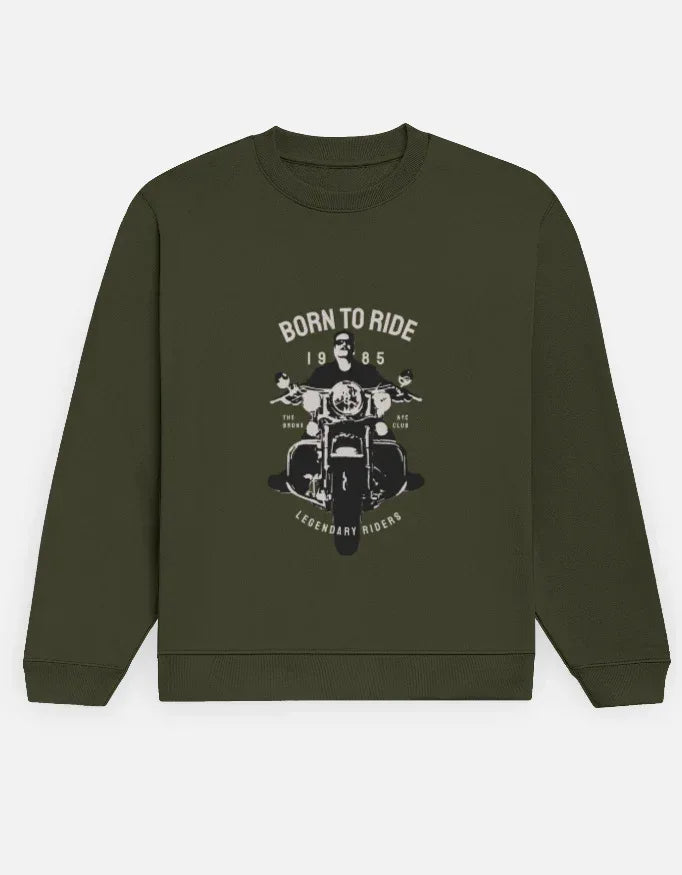 Men's Black "Born to Ride" Motorcycle Graphic Crewneck Sweatshirt - VIVA ENTERPRISES 