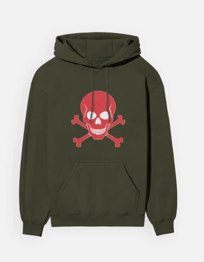 Vibrant Red Skull Pullover Hooded Sweatshirt - VIVA ENTERPRISES 