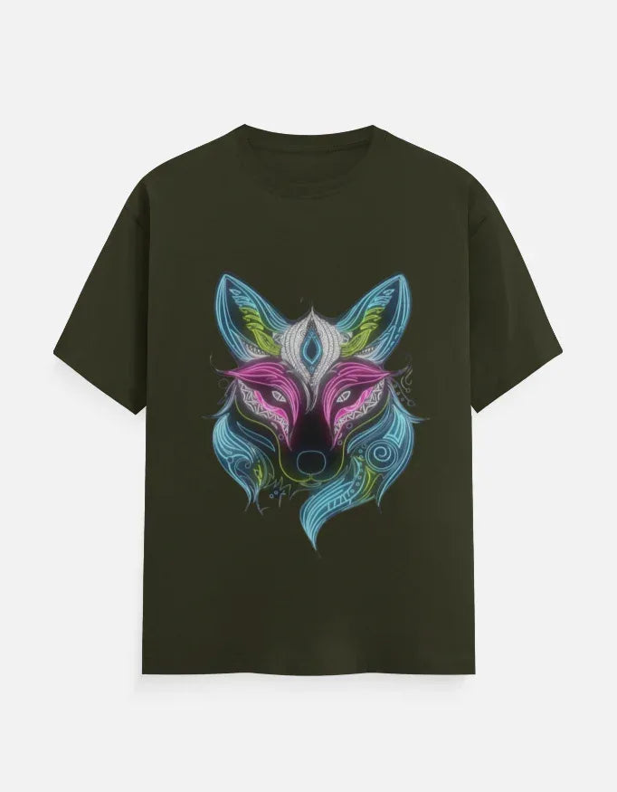 Neon Fox Animal Design Half Sleeve T-Shirt - VIVA ENTERPRISES 