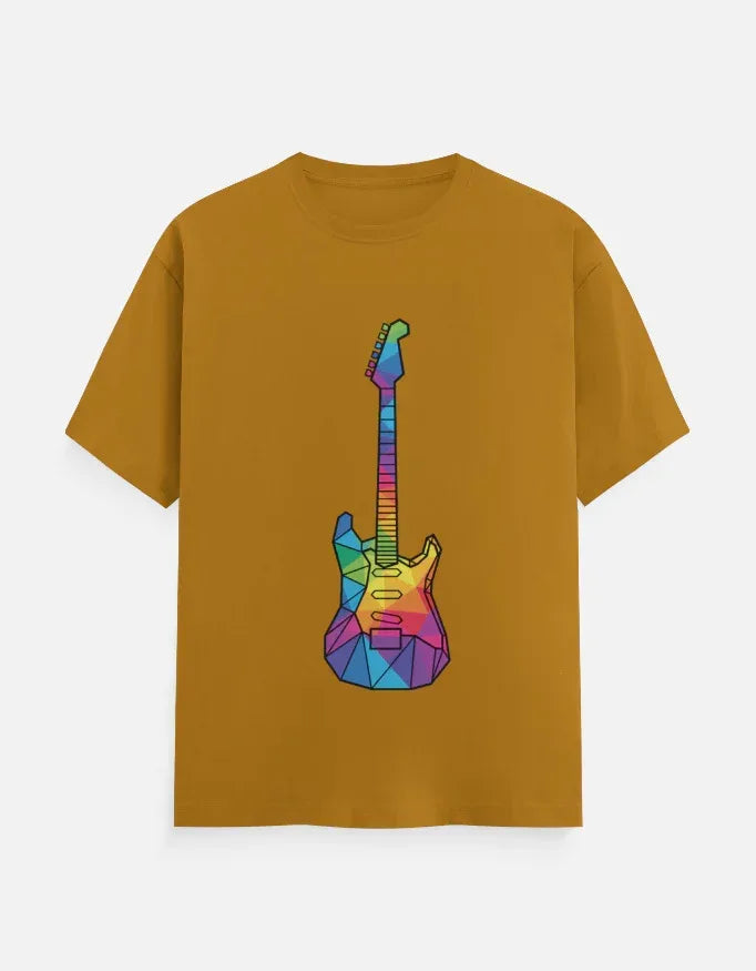 Oversized Tee featuring Geometric Electric Guitar Print - VIVA ENTERPRISES 