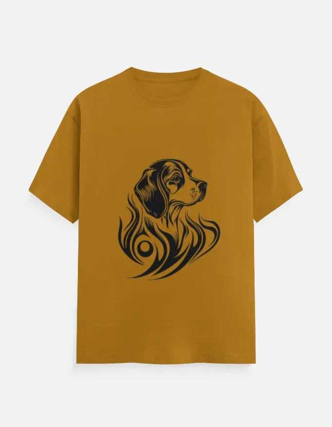Dog Head and Tribal Flames Design Printed T-Shirt - VIVA ENTERPRISES 