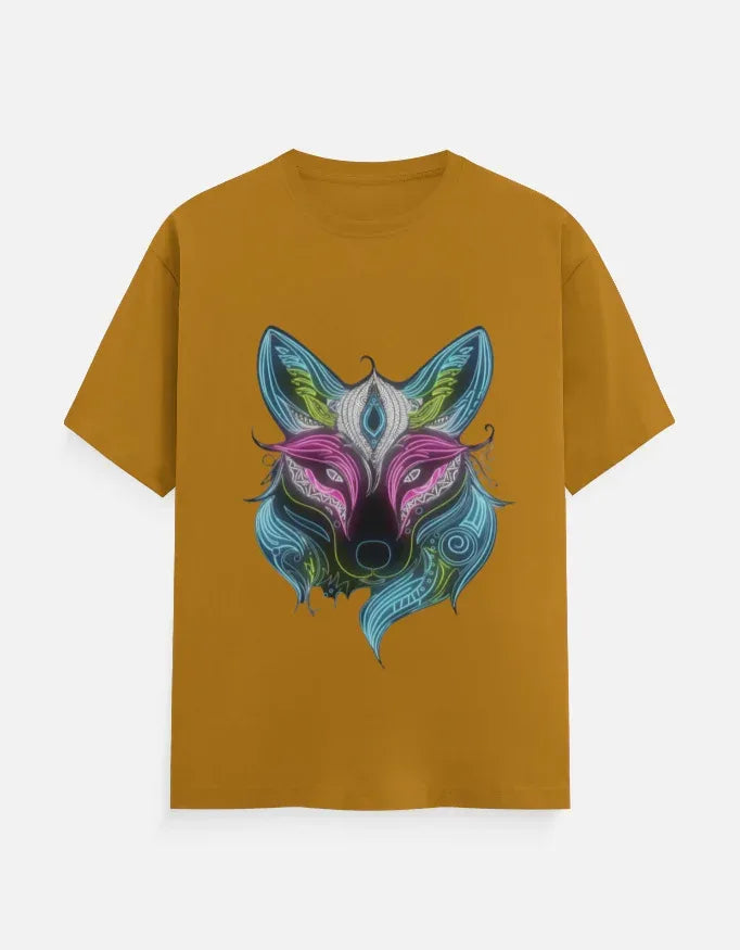 Neon Fox Animal Design Half Sleeve T-Shirt - VIVA ENTERPRISES 