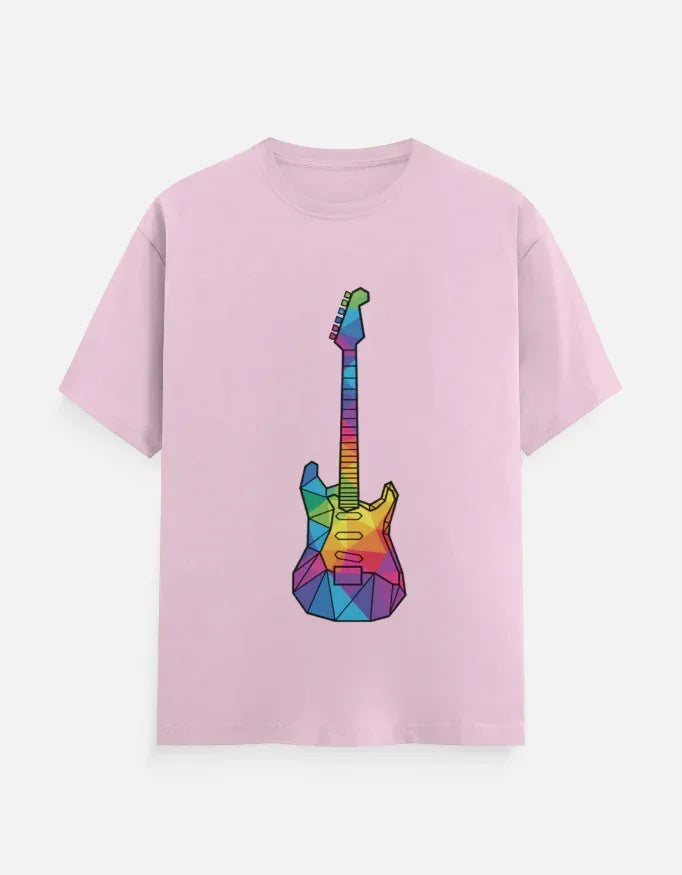 Oversized Tee featuring Geometric Electric Guitar Print - VIVA ENTERPRISES 