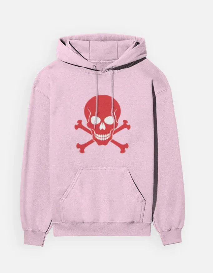 Vibrant Red Skull Pullover Hooded Sweatshirt - VIVA ENTERPRISES 