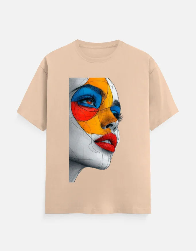 Abstract Color Face Graphic Printed MULTICOLOUR T-Shirt - VIVA ENTERPRISES 