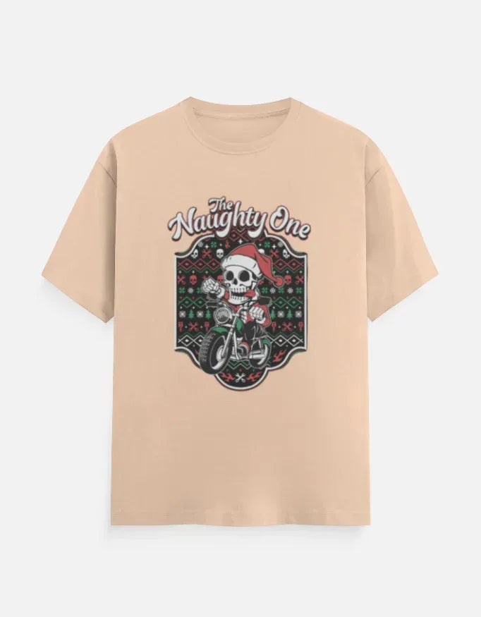 The Naughty One Skeleton Santa Motorcycle T-Shirt - VIVA ENTERPRISES 