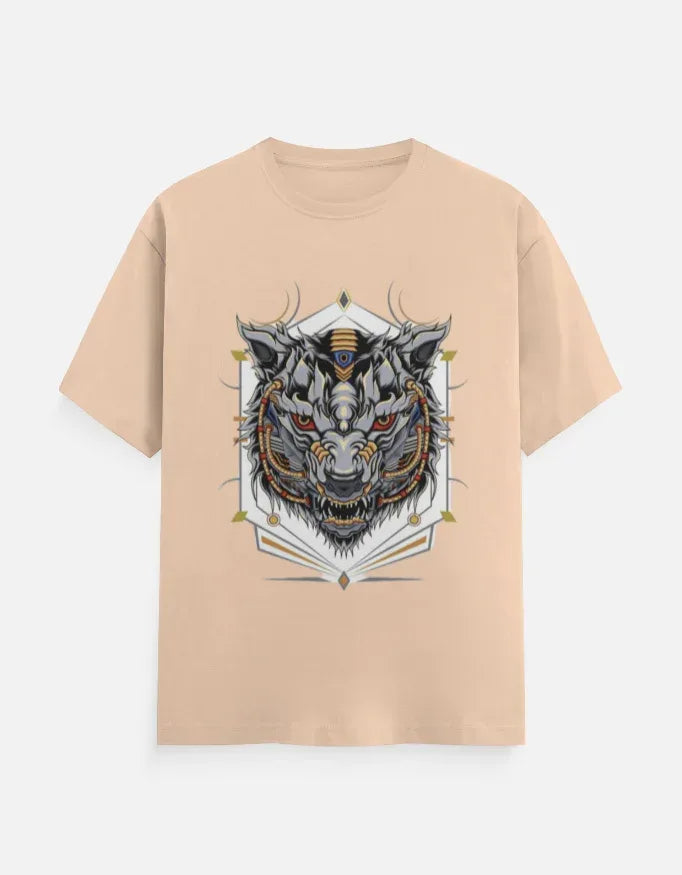 Sky-Blue T-shirt with Cyber-Wolf Graphic - VIVA ENTERPRISES 