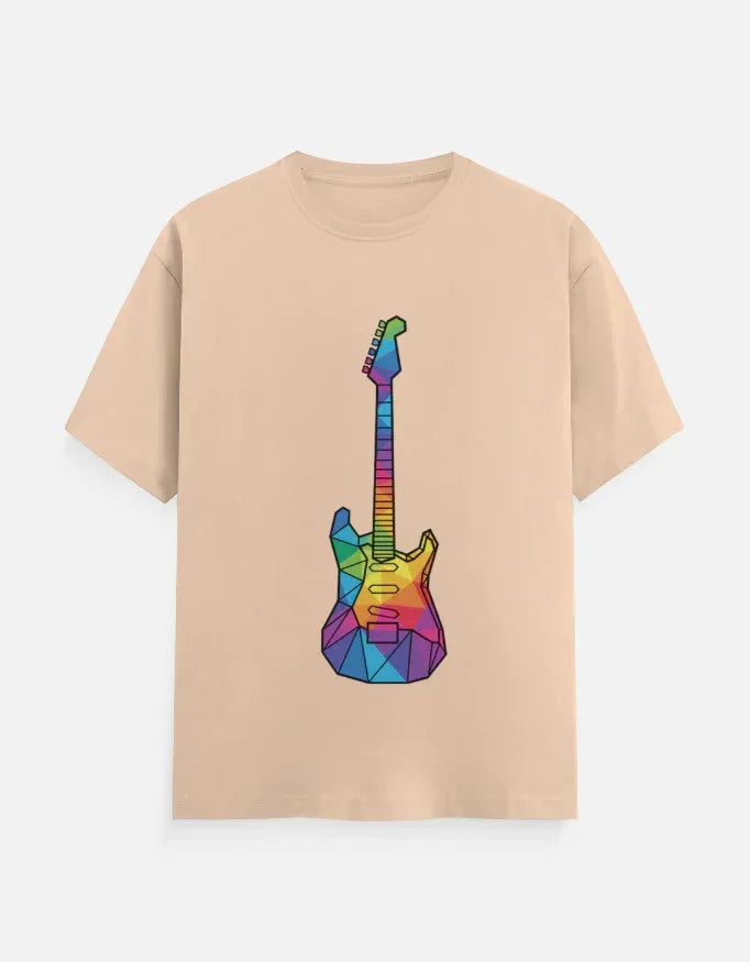 Oversized Tee featuring Geometric Electric Guitar Print - VIVA ENTERPRISES 