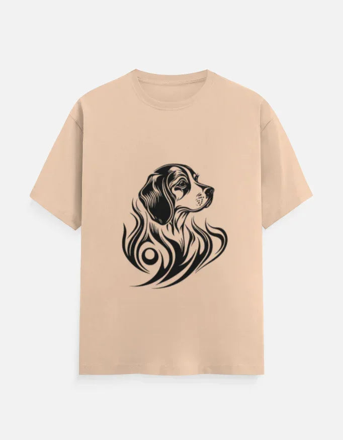 Dog Head and Tribal Flames Design Printed T-Shirt - VIVA ENTERPRISES 