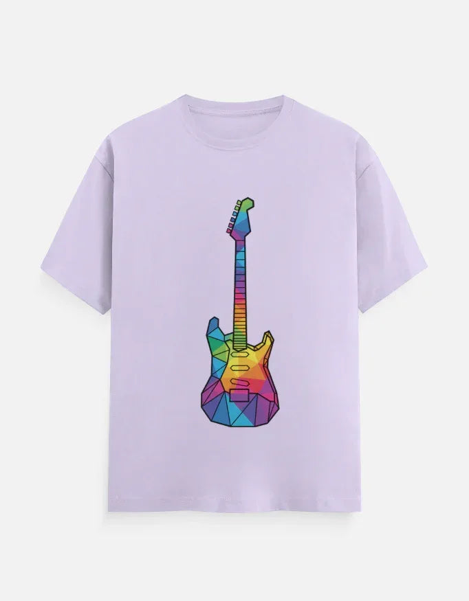 Oversized Tee featuring Geometric Electric Guitar Print - VIVA ENTERPRISES 