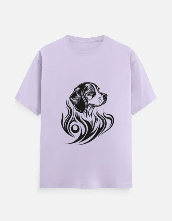 Dog Head and Tribal Flames Design Printed T-Shirt - VIVA ENTERPRISES 