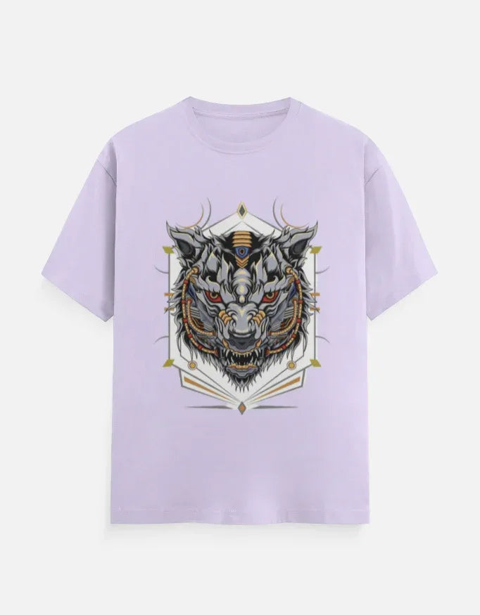 Sky-Blue T-shirt with Cyber-Wolf Graphic - VIVA ENTERPRISES 