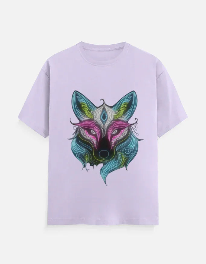 Neon Fox Animal Design Half Sleeve T-Shirt - VIVA ENTERPRISES 