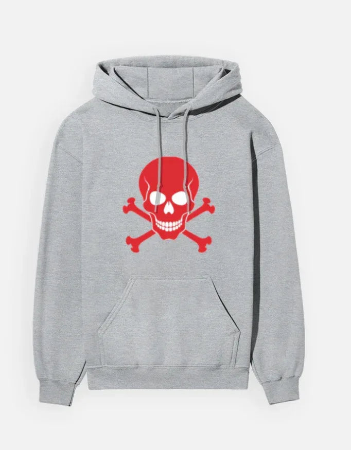Vibrant Red Skull Pullover Hooded Sweatshirt - VIVA ENTERPRISES 