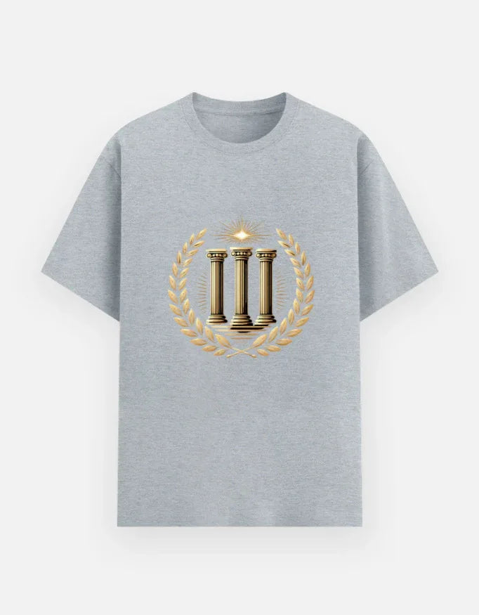 Golden Laurel Wreath & Pillars Graphic T-Shirt - VIVA ENTERPRISES 