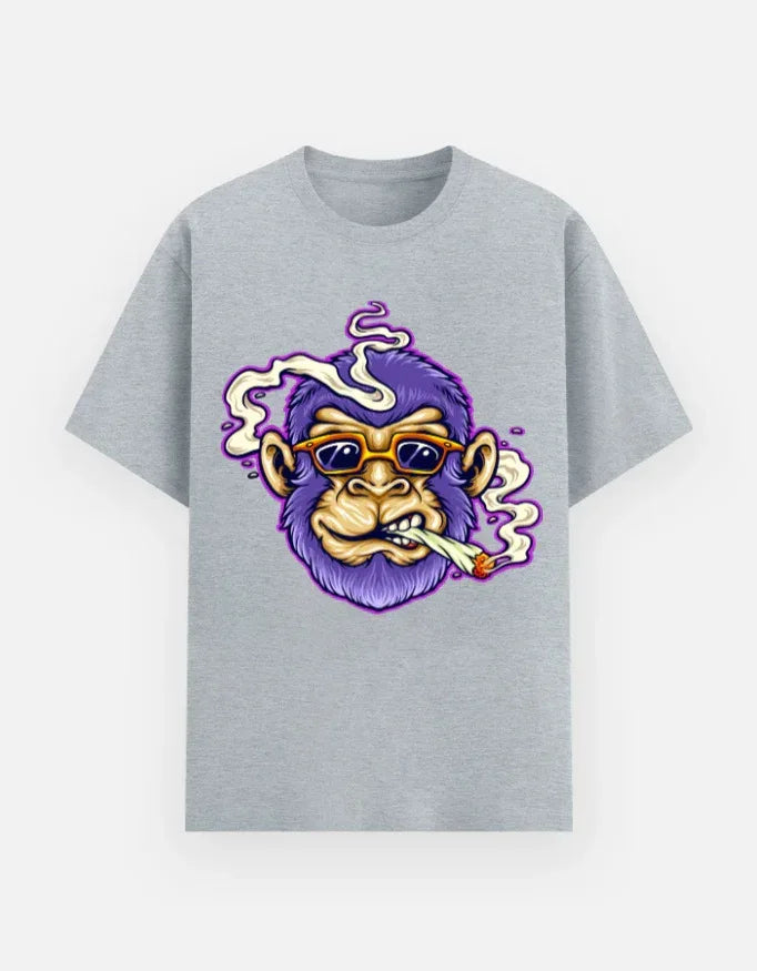 Illustrated Purple Gorilla Smoking T-Shirt - VIVA ENTERPRISES 