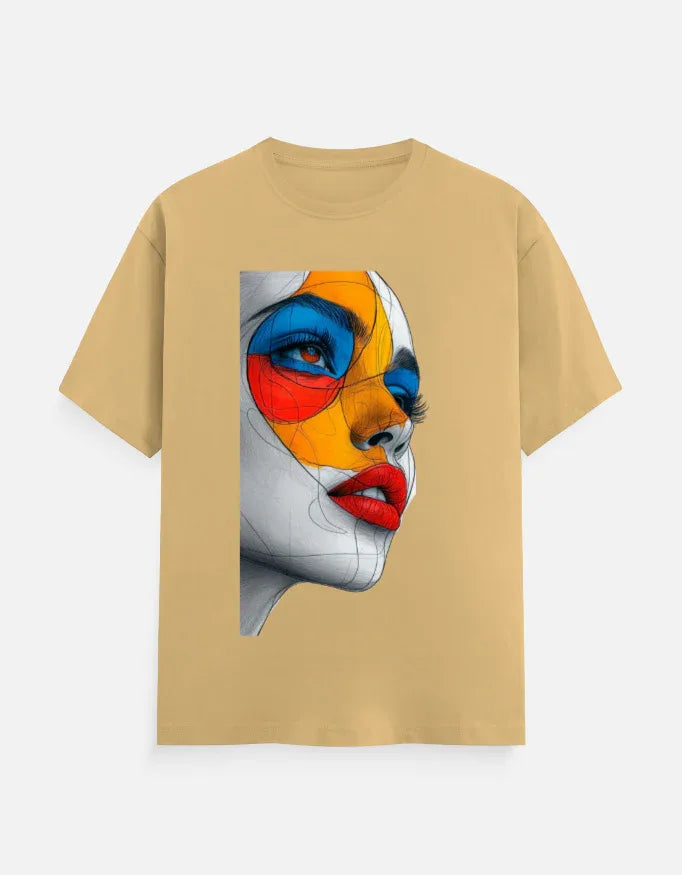 Abstract Color Face Graphic Printed MULTICOLOUR T-Shirt - VIVA ENTERPRISES 