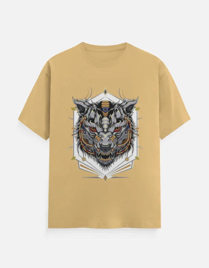 Sky-Blue T-shirt with Cyber-Wolf Graphic - VIVA ENTERPRISES 