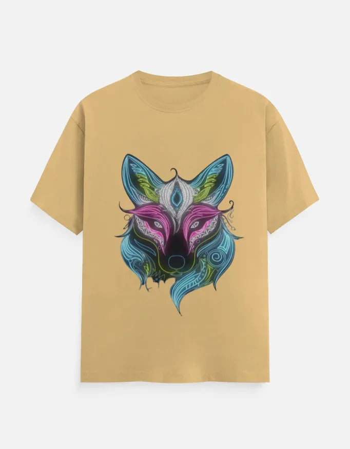 Neon Fox Animal Design Half Sleeve T-Shirt - VIVA ENTERPRISES 