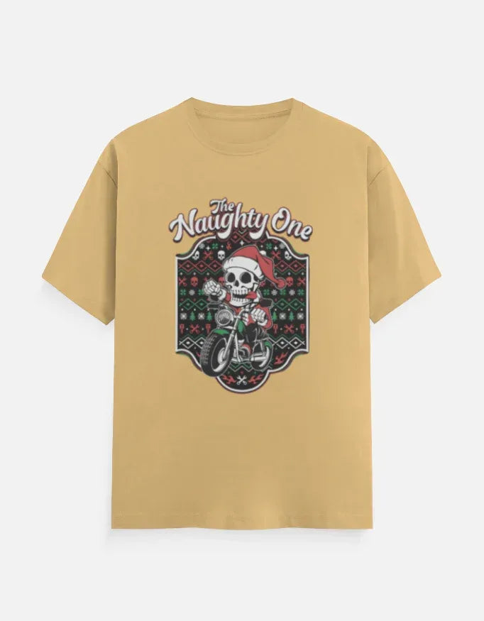 The Naughty One Skeleton Santa Motorcycle T-Shirt - VIVA ENTERPRISES 