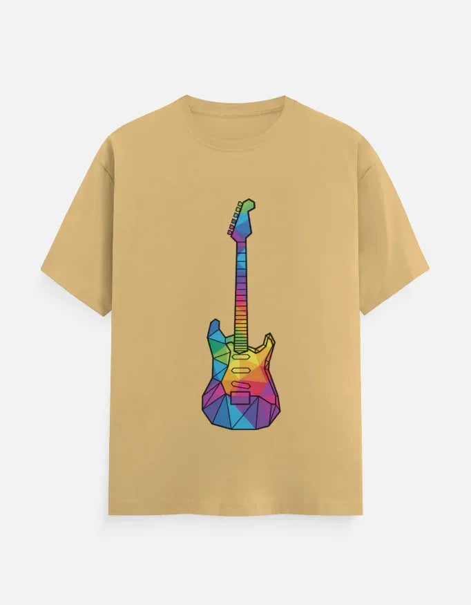 Oversized Tee featuring Geometric Electric Guitar Print - VIVA ENTERPRISES 