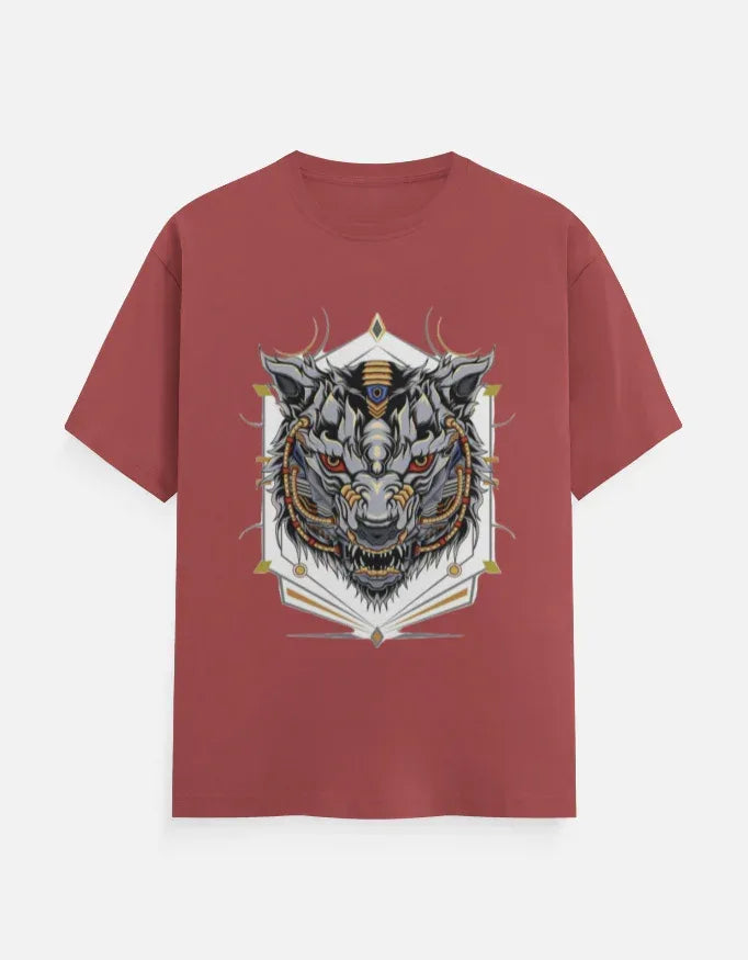 Sky-Blue T-shirt with Cyber-Wolf Graphic - VIVA ENTERPRISES 