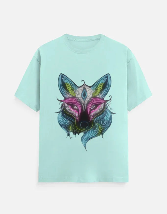 Neon Fox Animal Design Half Sleeve T-Shirt - VIVA ENTERPRISES 