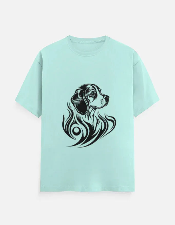 Dog Head and Tribal Flames Design Printed T-Shirt - VIVA ENTERPRISES 