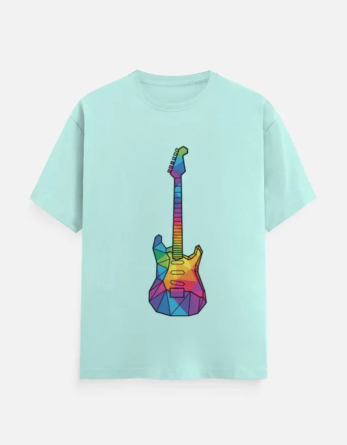 Oversized Tee featuring Geometric Electric Guitar Print - VIVA ENTERPRISES 