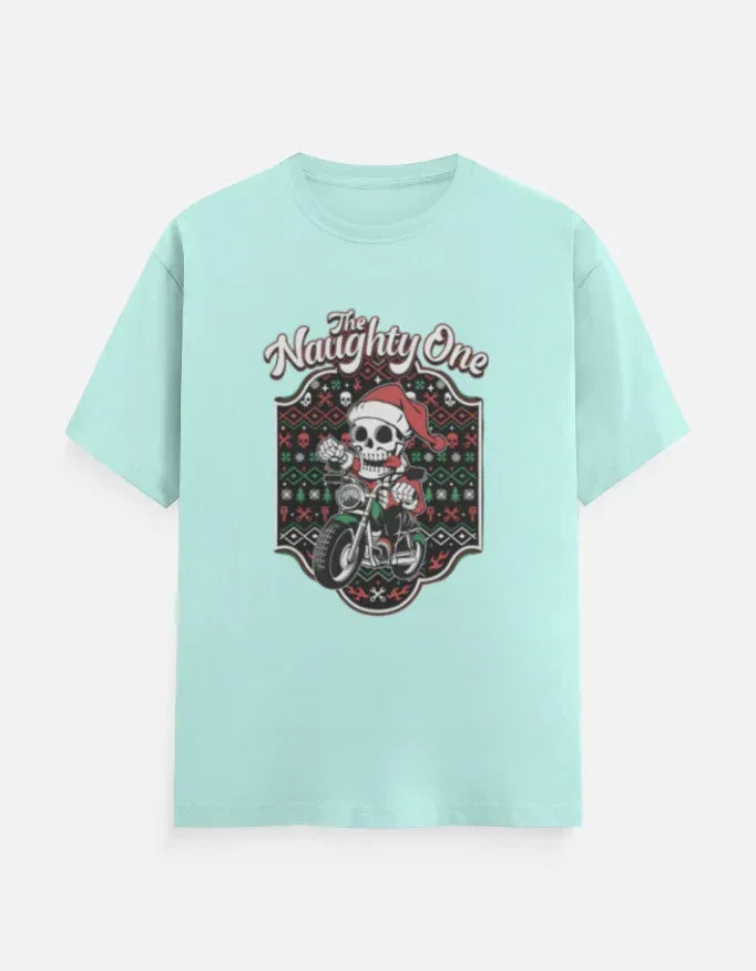 The Naughty One Skeleton Santa Motorcycle T-Shirt - VIVA ENTERPRISES 