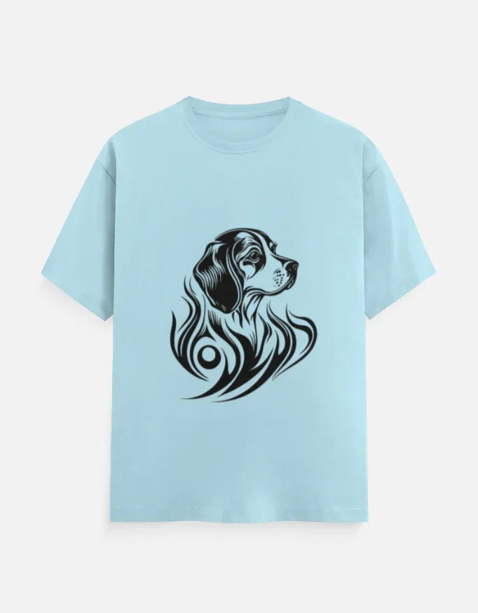 Dog Head and Tribal Flames Design Printed T-Shirt - VIVA ENTERPRISES 