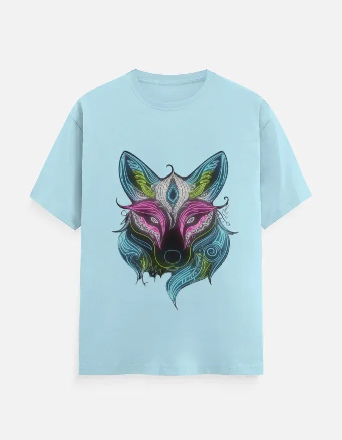 Neon Fox Animal Design Half Sleeve T-Shirt - VIVA ENTERPRISES 