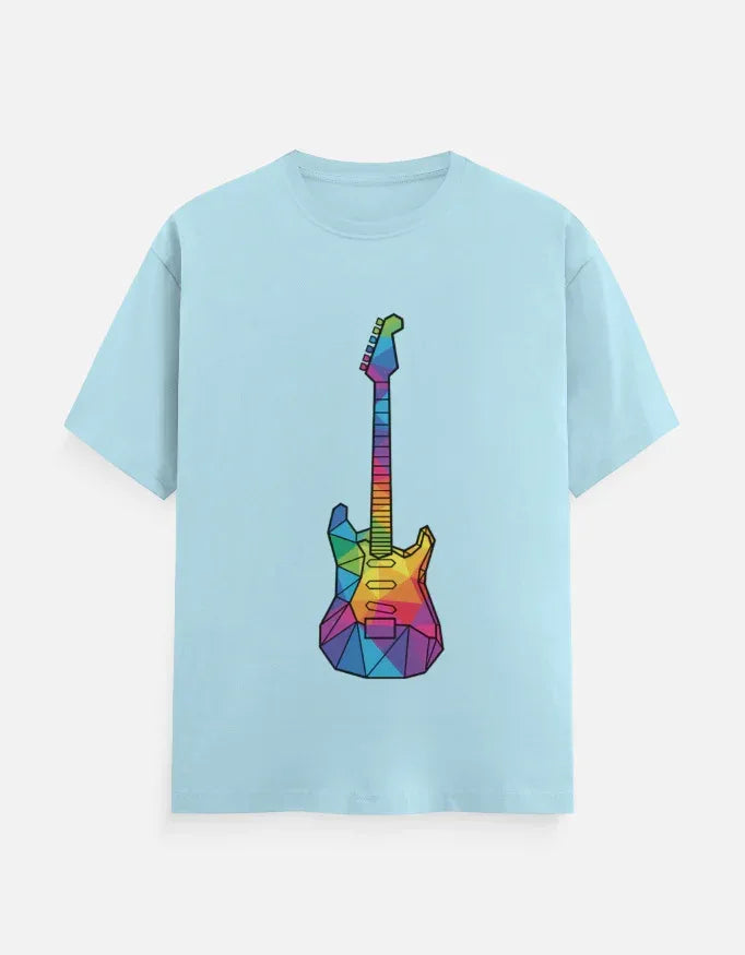 Oversized Tee featuring Geometric Electric Guitar Print - VIVA ENTERPRISES 