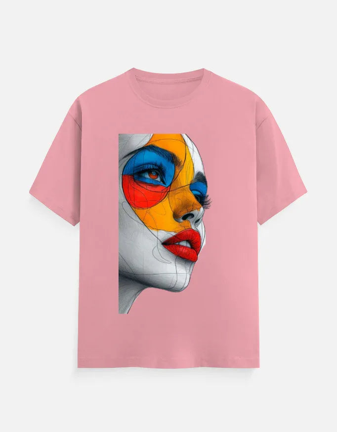 Abstract Color Face Graphic Printed MULTICOLOUR T-Shirt - VIVA ENTERPRISES 