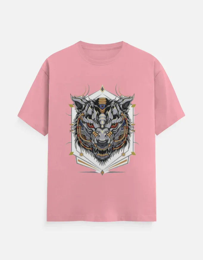 Sky-Blue T-shirt with Cyber-Wolf Graphic - VIVA ENTERPRISES 
