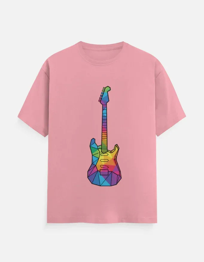 Oversized Tee featuring Geometric Electric Guitar Print - VIVA ENTERPRISES 