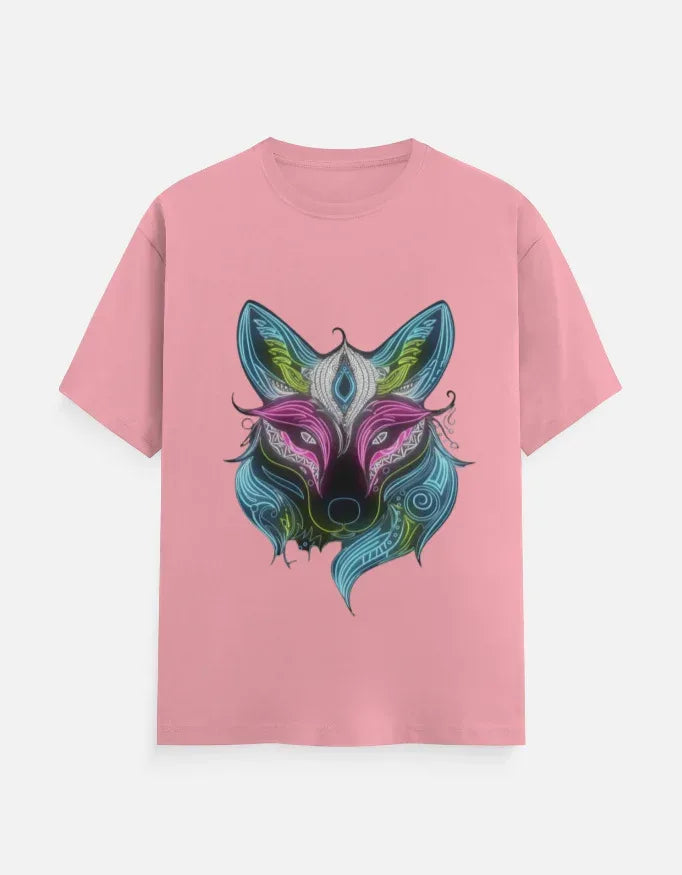 Neon Fox Animal Design Half Sleeve T-Shirt - VIVA ENTERPRISES 
